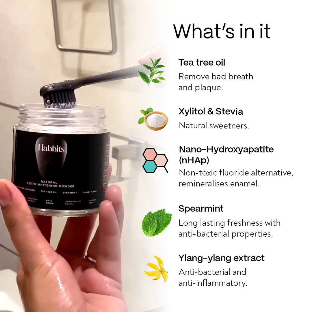 Habbits Charcoal Teeth Whitening Powder - Ylang-Ylang Mint (Pak of 2)