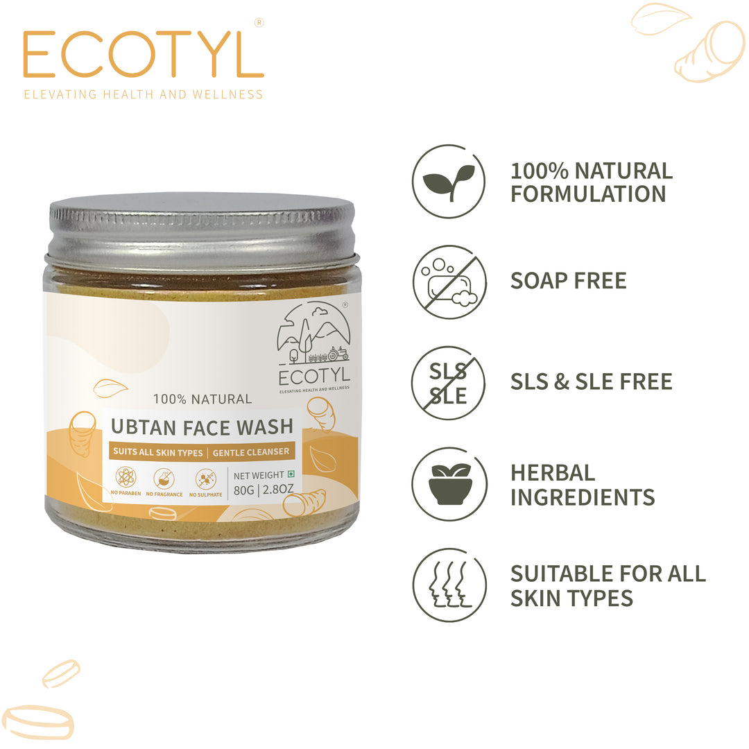 Ecotyl Ubtan Face Wash Powder | 100% Natural Gentle Cleanser | 80g