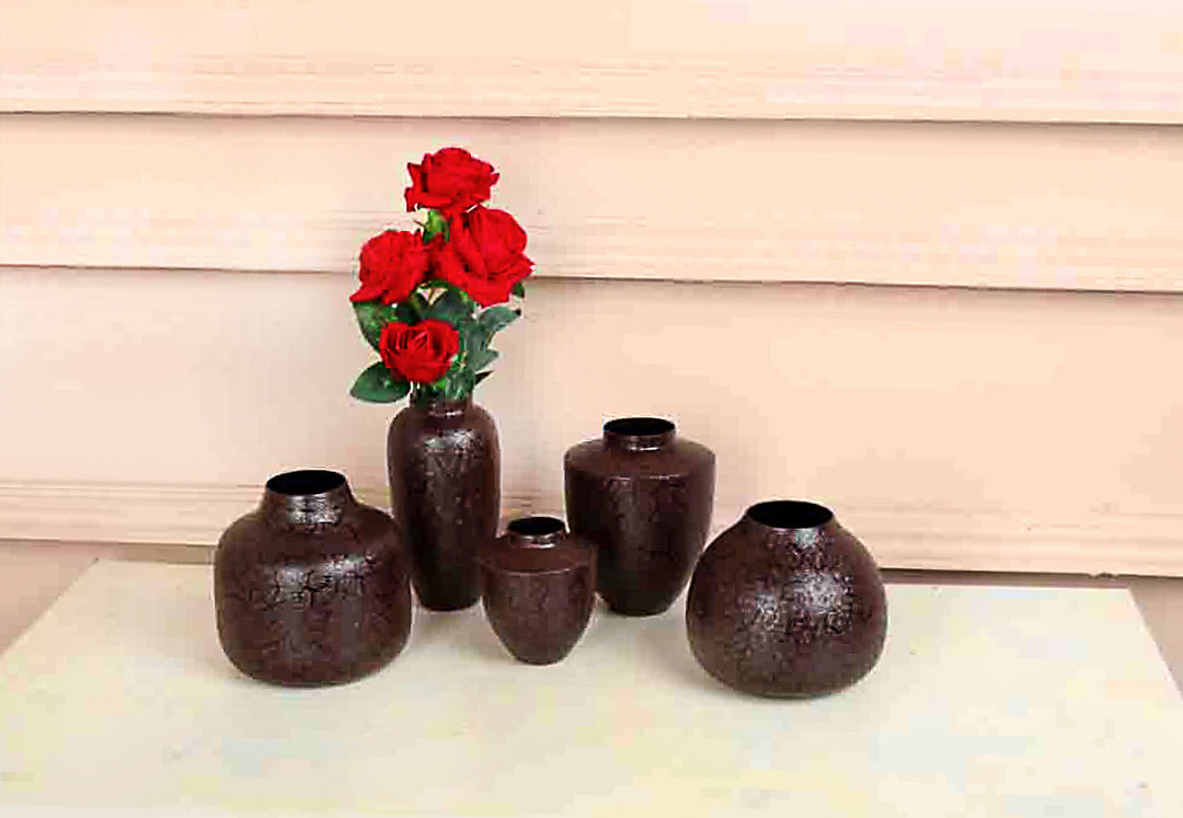 Berkley Brown Metallic Pots Set of 5