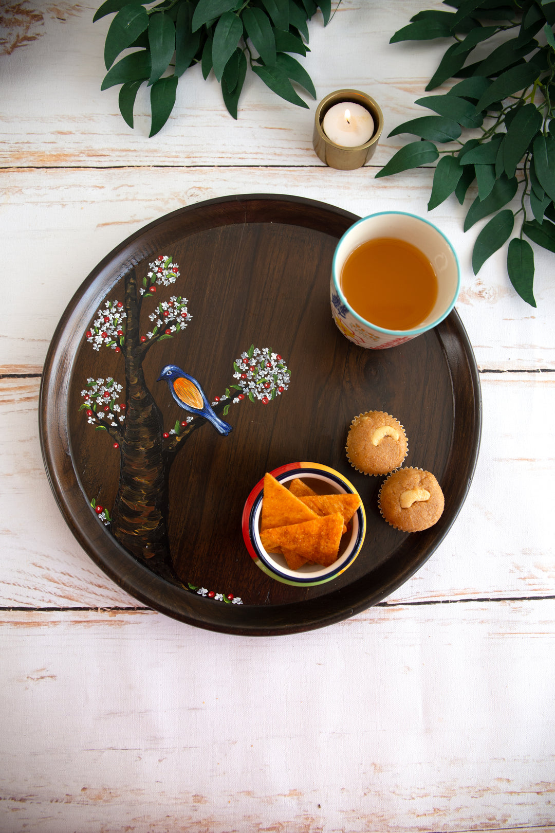 Nature Inspired Round Teakwood Tray/ Wall plate