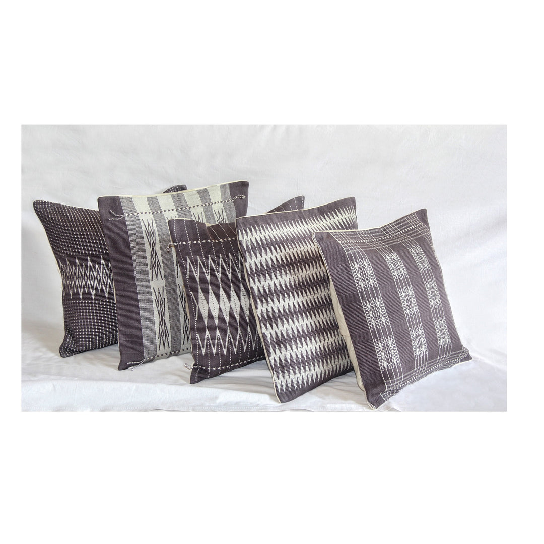Handwoven Patkai Grey and White Tribal Cushion Cover