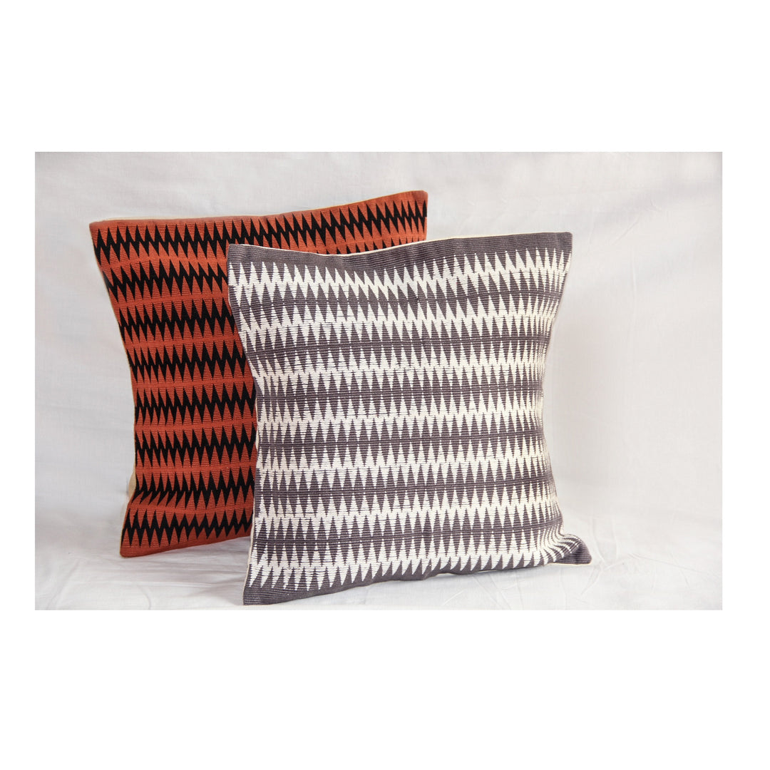 Handwoven Patkai Grey and White Tribal Cushion Cover