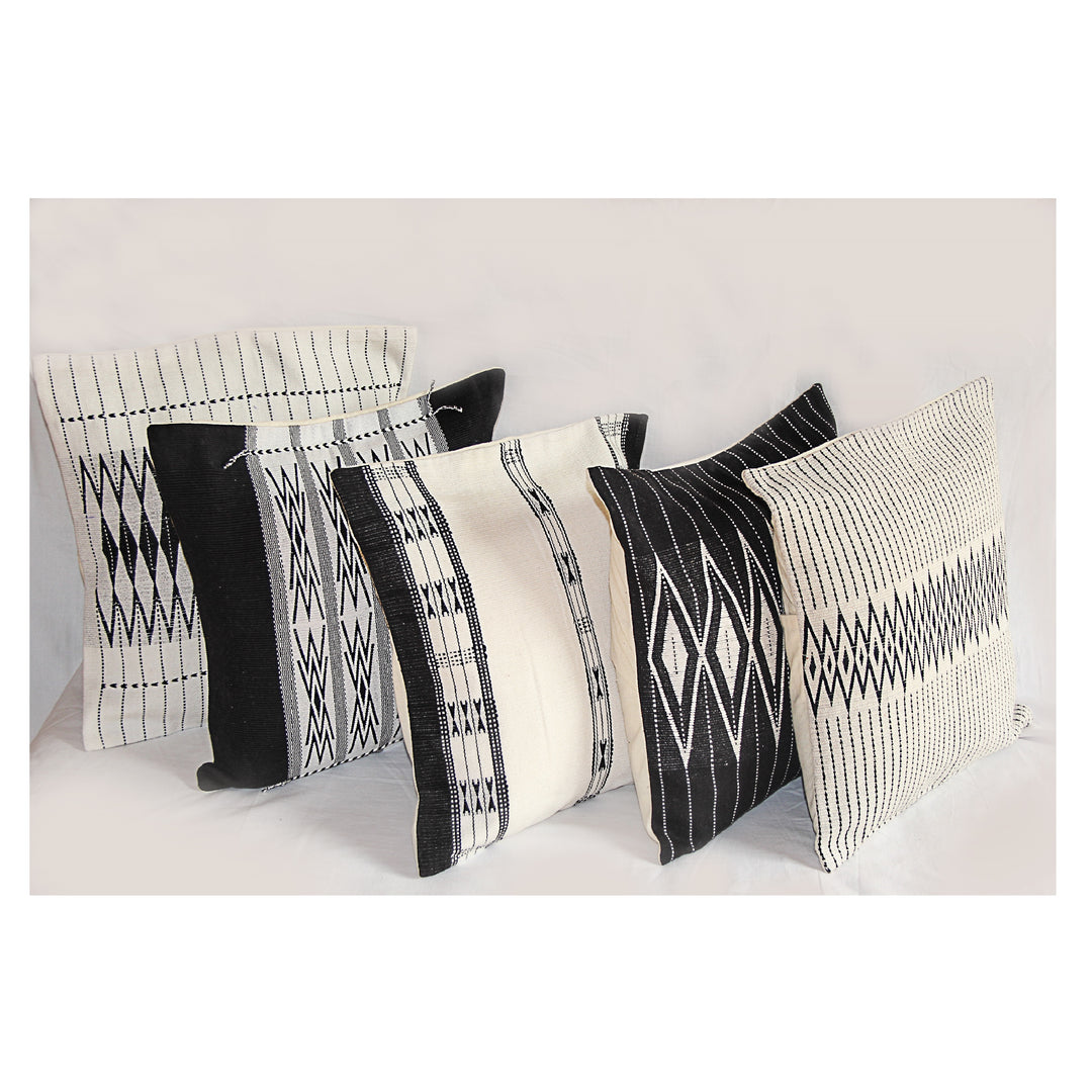 Handwoven Dzukou Black and White Tribal Cushion Cover