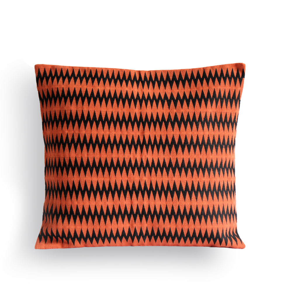 Handwoven Patkai Rust Orange and Black Tribal Cushion Cover