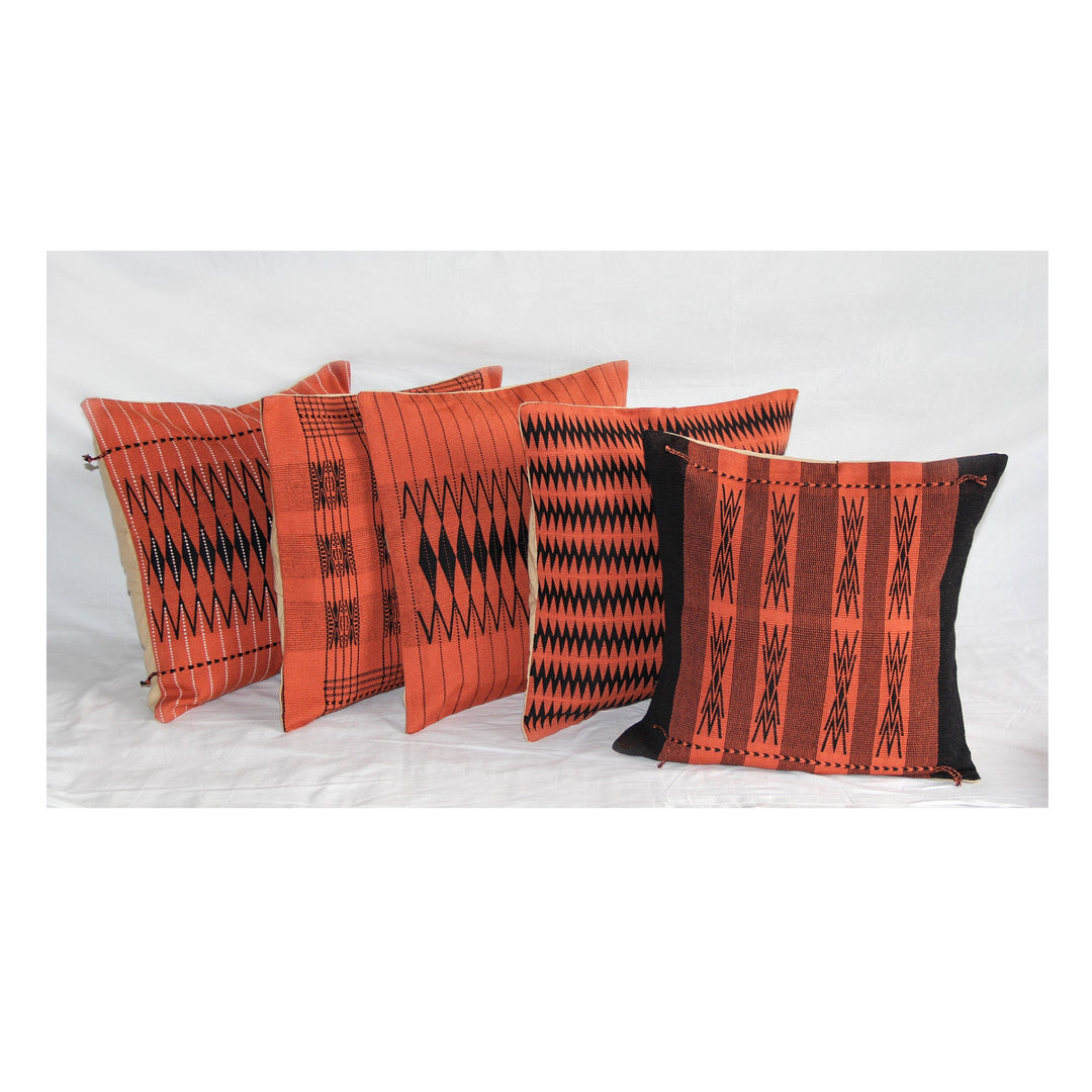 Handwoven Patkai Rust Orange and Black Tribal Cushion Cover
