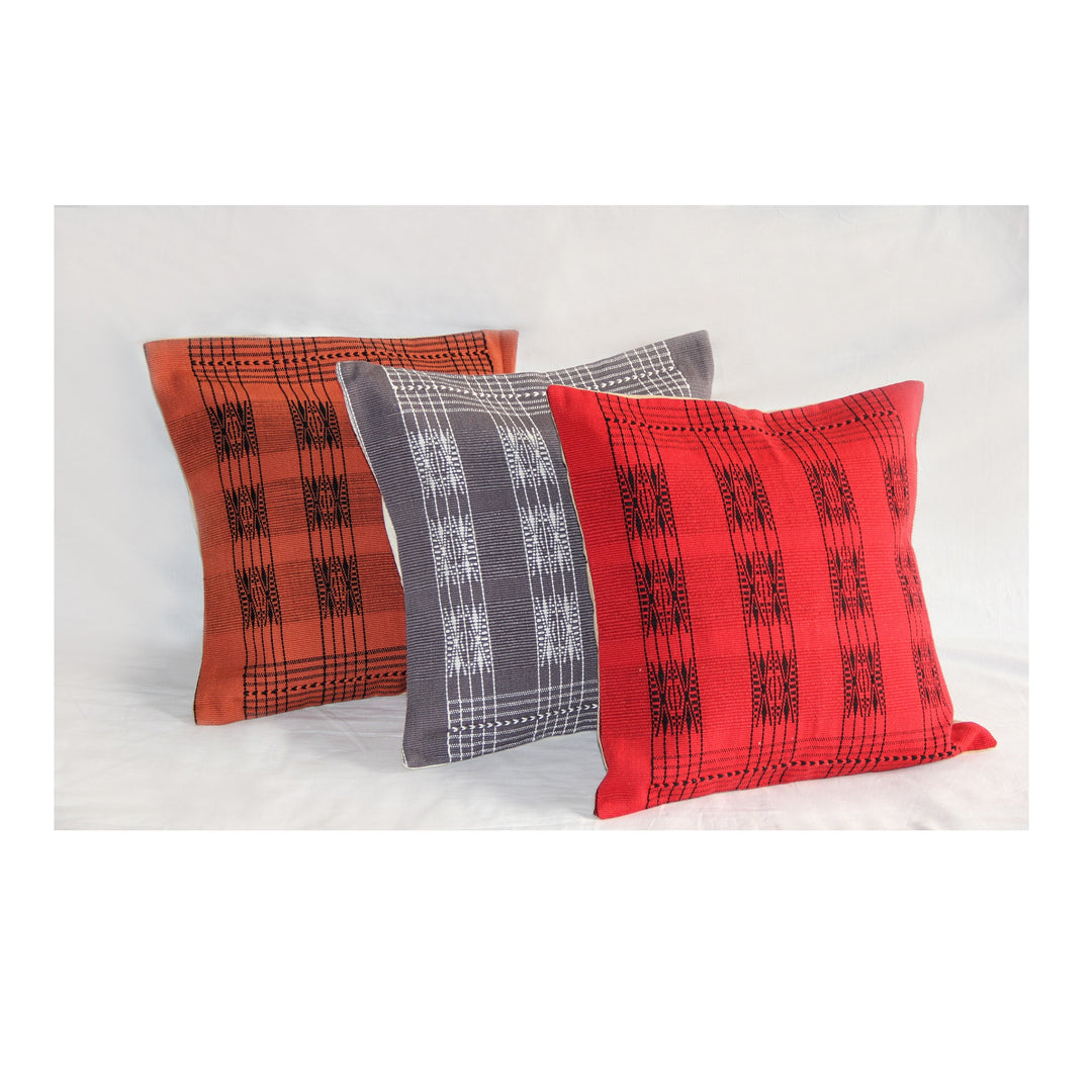 Handwoven Pamo Orange and Black Tribal Cushion Cover