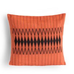 Handwoven Kalabaka Orange and Black Tribal Cushion Cover
