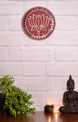 Kutch Lippan Mud Work Lotus 25.4 cm Round Wall Plate - Terracotta