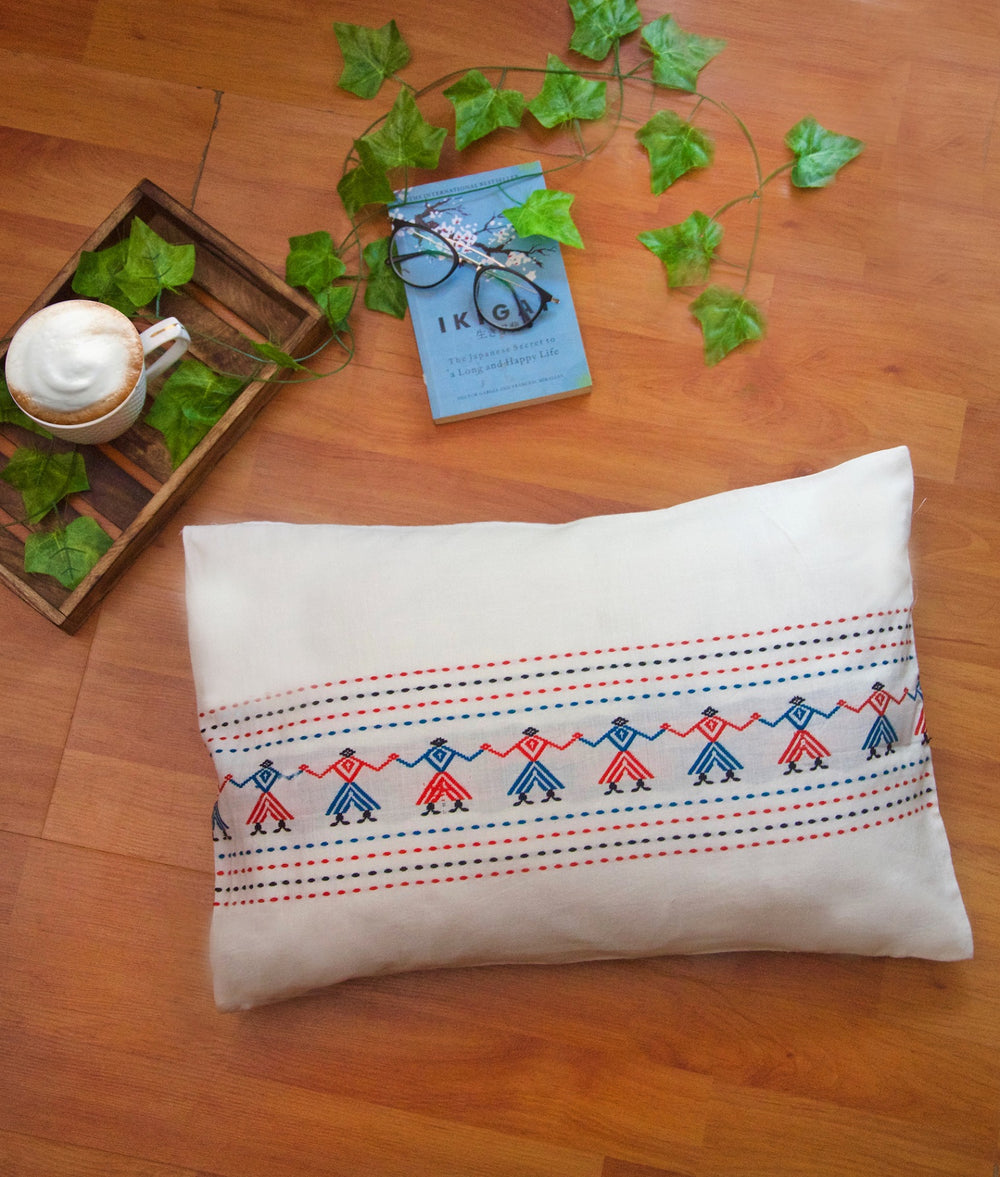 Asomiya Handwoven Organic Cotton Cushion Cover with all-over Tribal motif 41 x 41 cm