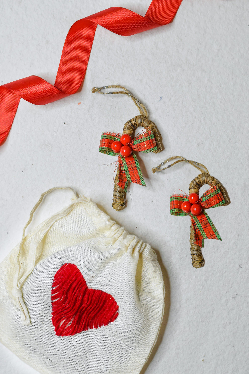Banana Fibre Candy Stick Christmas Ornament Set of 2