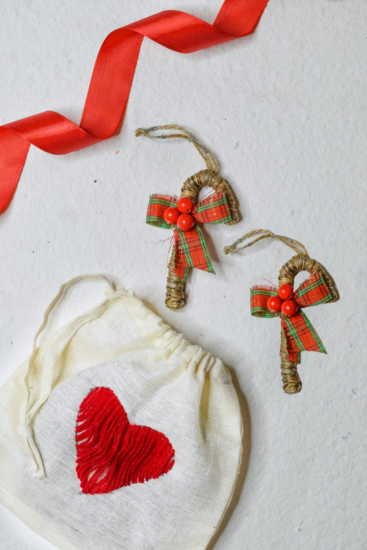 Banana Fibre Candy Stick Christmas Ornament Set of 2