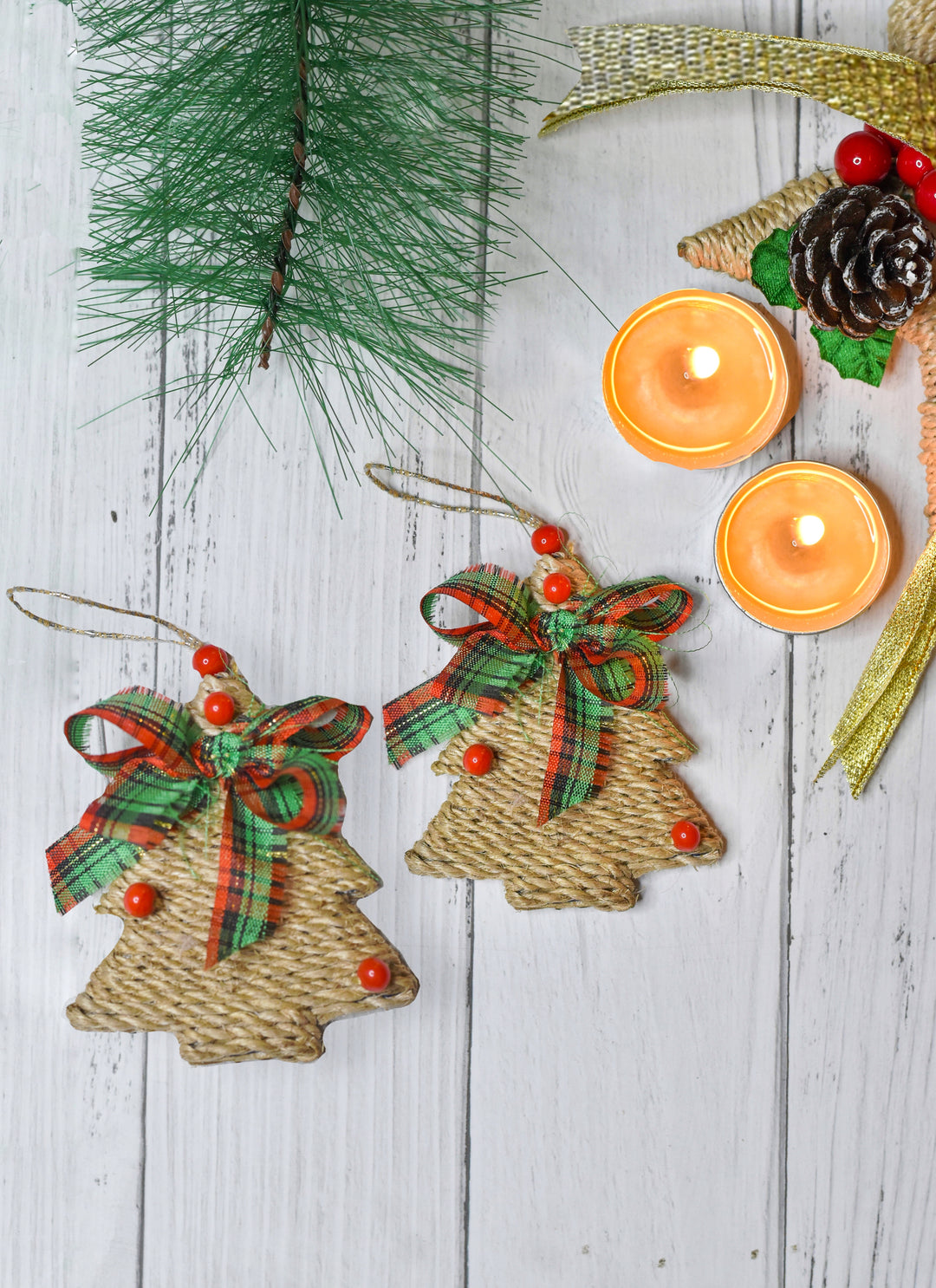 Venus Home Decor Banana Fibre Christmas Tree Ornaments | Hanging Decorations | Set of 2