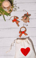 Banana Fibre Christmas Ornaments Assorted Gift Pack Set of 3 (Christmas Tree+ Candy stick+ Wreath) with FREE Bag