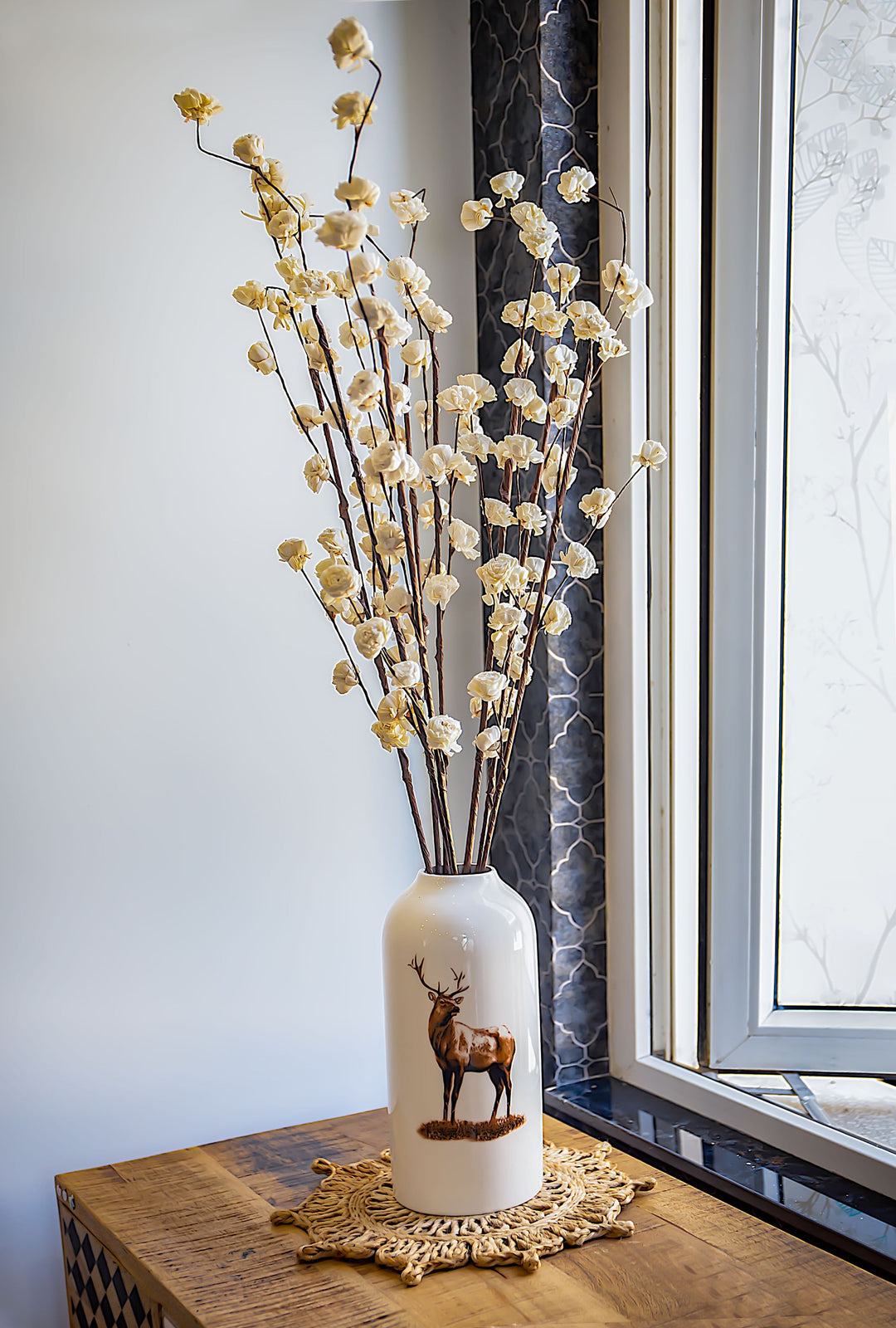 Shola Belly Rose Flower sticks White - Bunch of 5