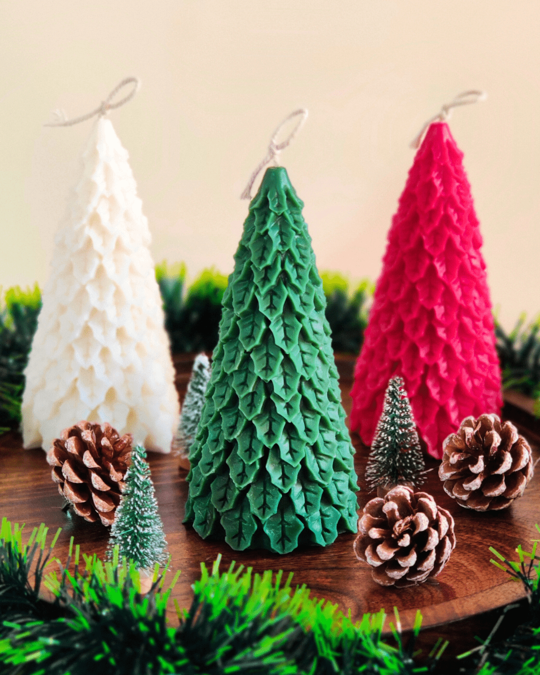 Unscented Soy Wax Christmas Tree Candle – Eco - Friendly Holiday Decor (3 Colours) - Suspire