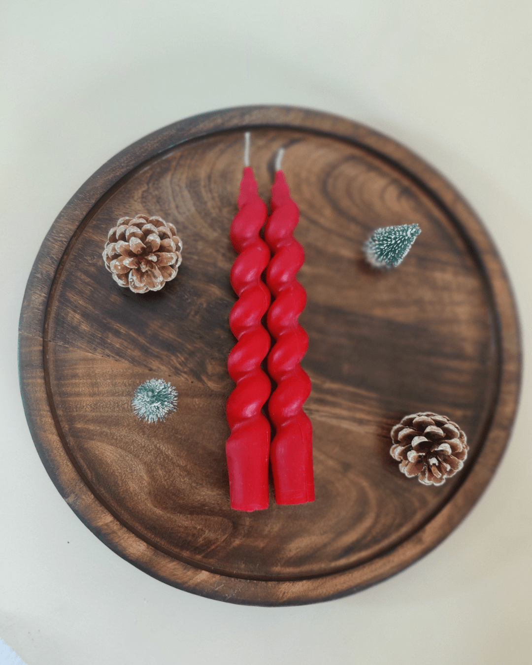 Unscented Spiral Taper Candles, Red, White & Green, Hand - Crafted Unique Table Candles - Suspire