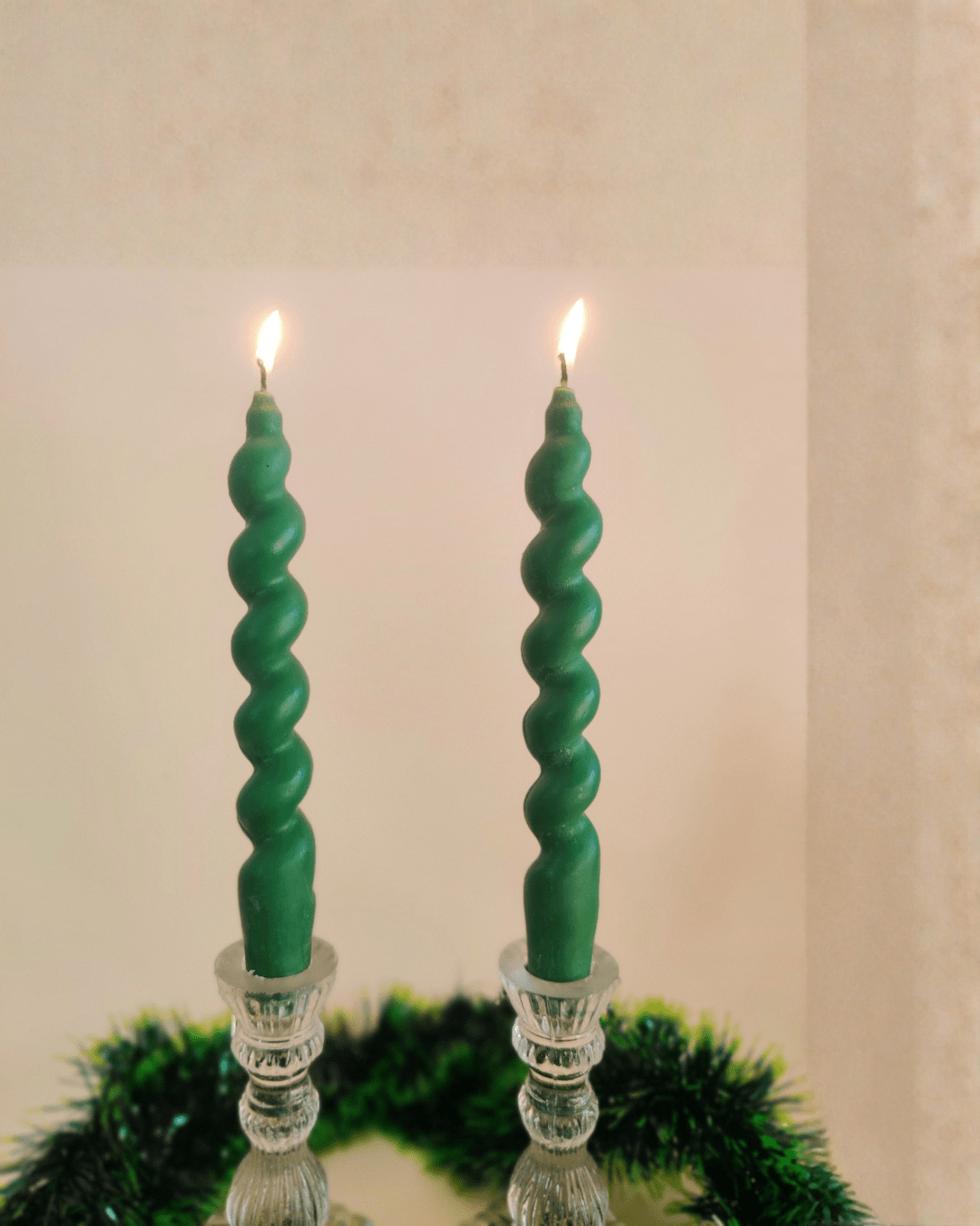 Unscented Spiral Taper Candles, Red, White & Green, Hand - Crafted Unique Table Candles - Suspire