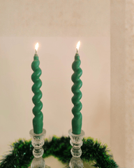 Unscented Spiral Taper Candles, Red, White & Green, Hand-Crafted Unique Table Candles