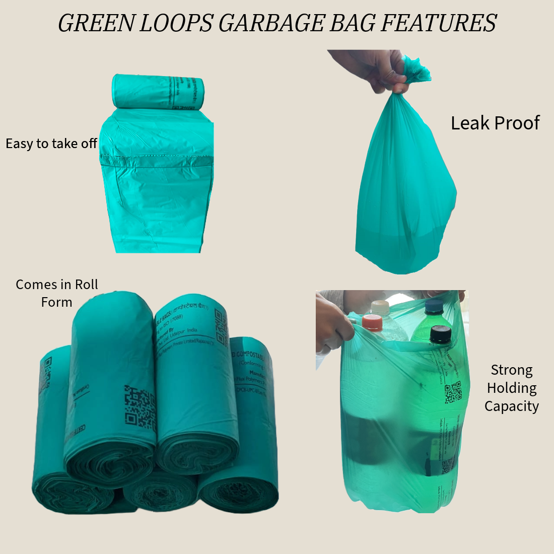 Compostable Garbage Bag Large Size 19"x21" - 30 Bag (Pack of 2 Roll)