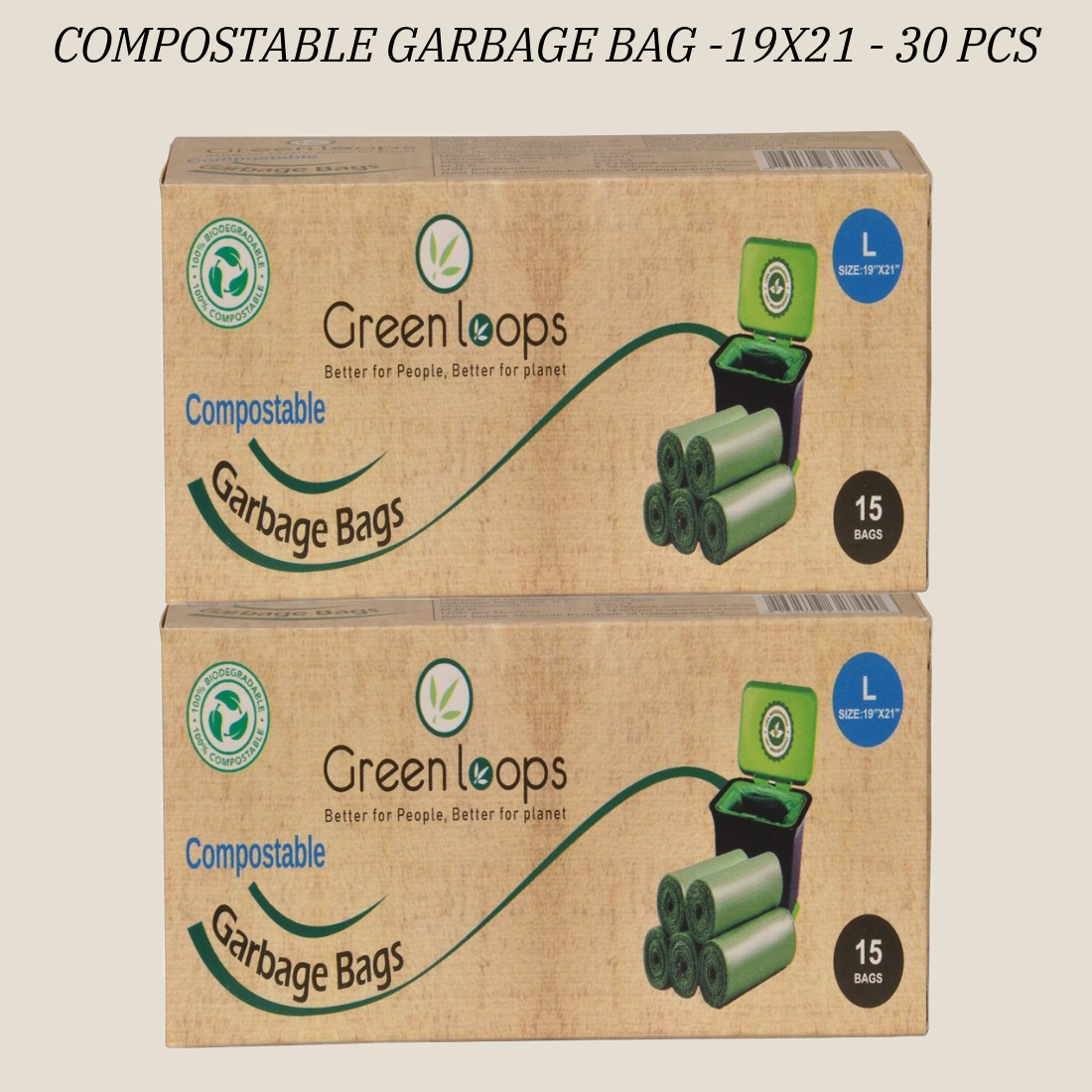 Compostable Garbage Bag Large Size 19"x21" - 30 Bag (Pack of 2 Roll)