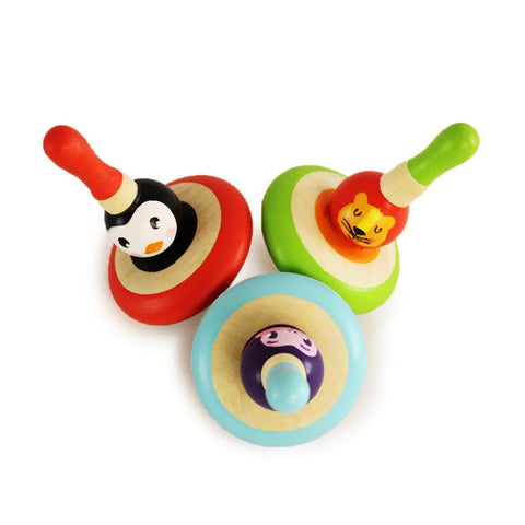 Shumee Wooden Animal Spin Tops - Set of 3