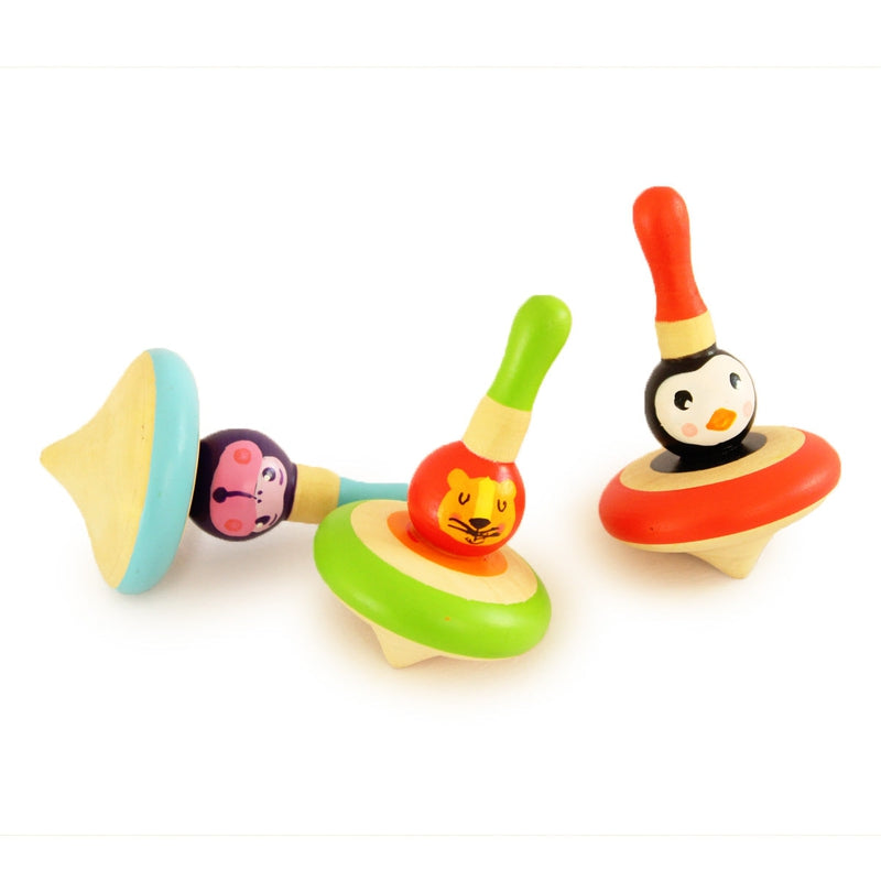 Shumee Wooden Animal Spin Tops - Set of 3
