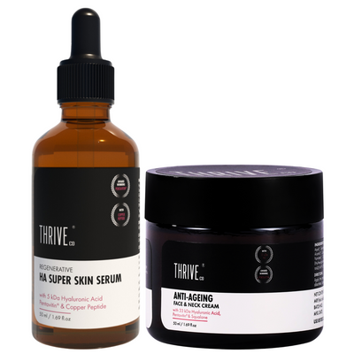 ThriveCo Perfect Anti-Ageing Skincare Regimen: 5Kda Hyaluronic Acid Super Serum + Anti-Ageing Cream