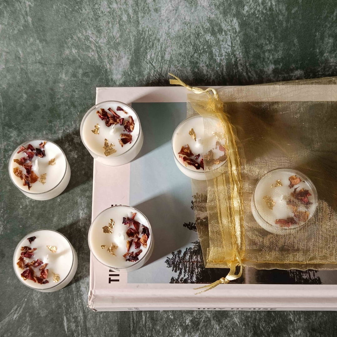Rose Petals & Gold Foil Tealight - Set of 6