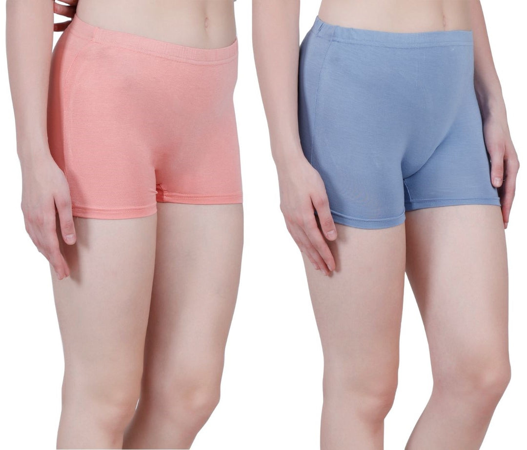 Bamboology Trends Bamboo Fabric Mid Rise Shorts | Peach & Blue | Pack Of 2