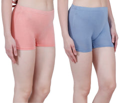 Bamboology Trends Bamboo Fabric Mid Rise Shorts | Peach & Blue | Pack Of 2