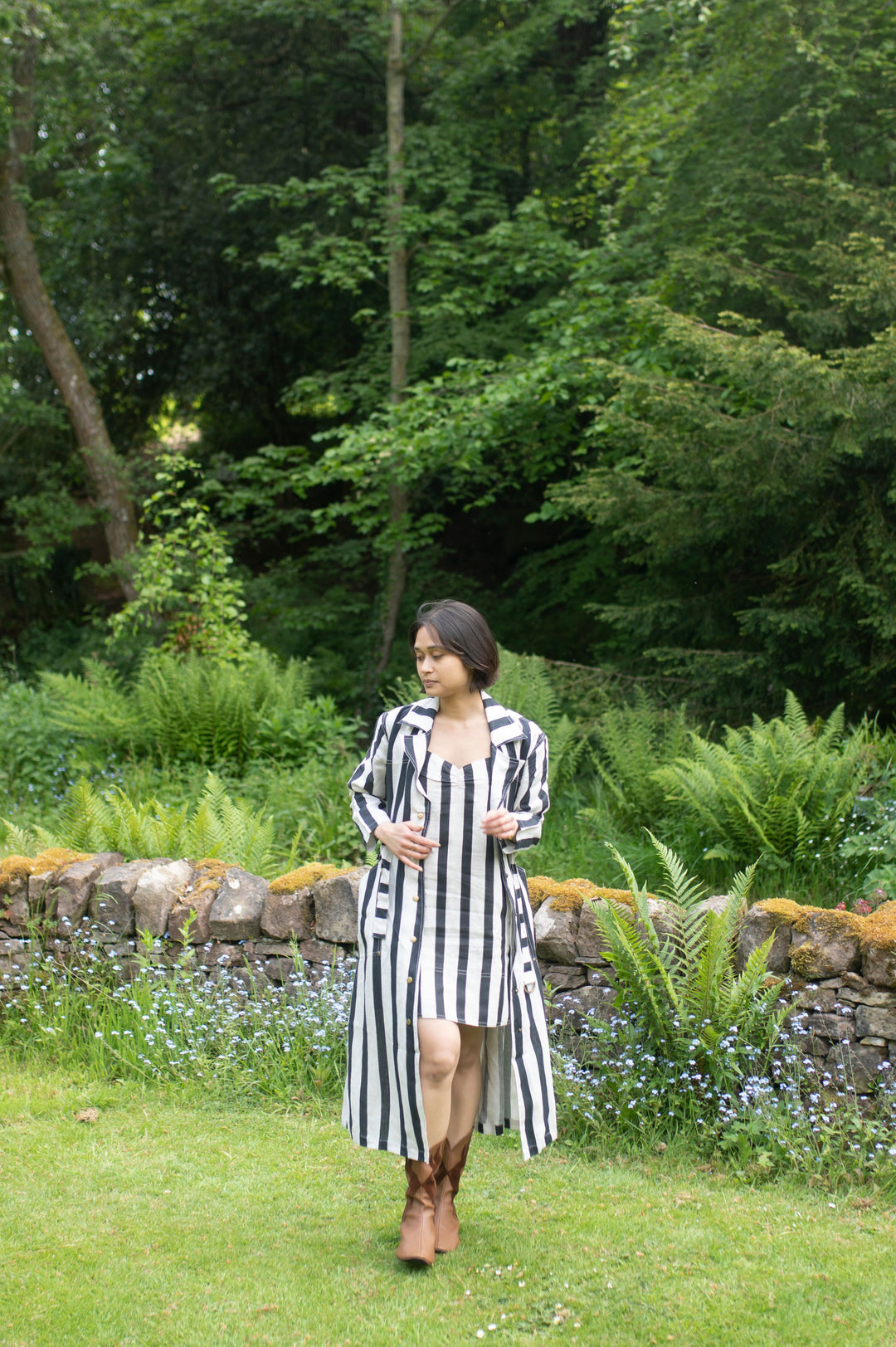 The Terra Tribe Summer Trench Coat | Stripes | Black