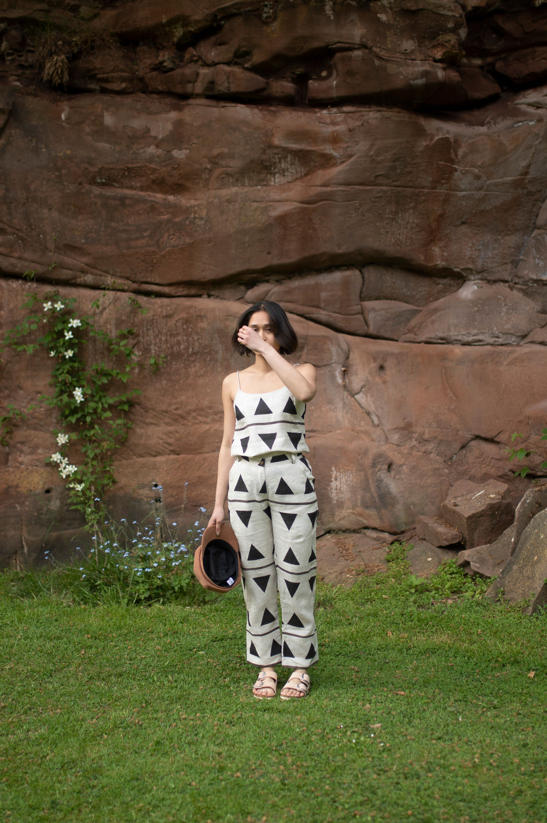 The Terra Tribe Dona Strap Top | Triangle Print | Black