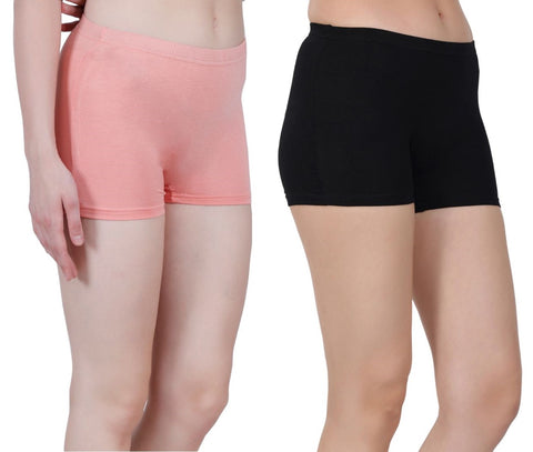 Bamboology Trends Bamboo Fabric Mid Rise Shorts | Peach & Black | Pack Of 2