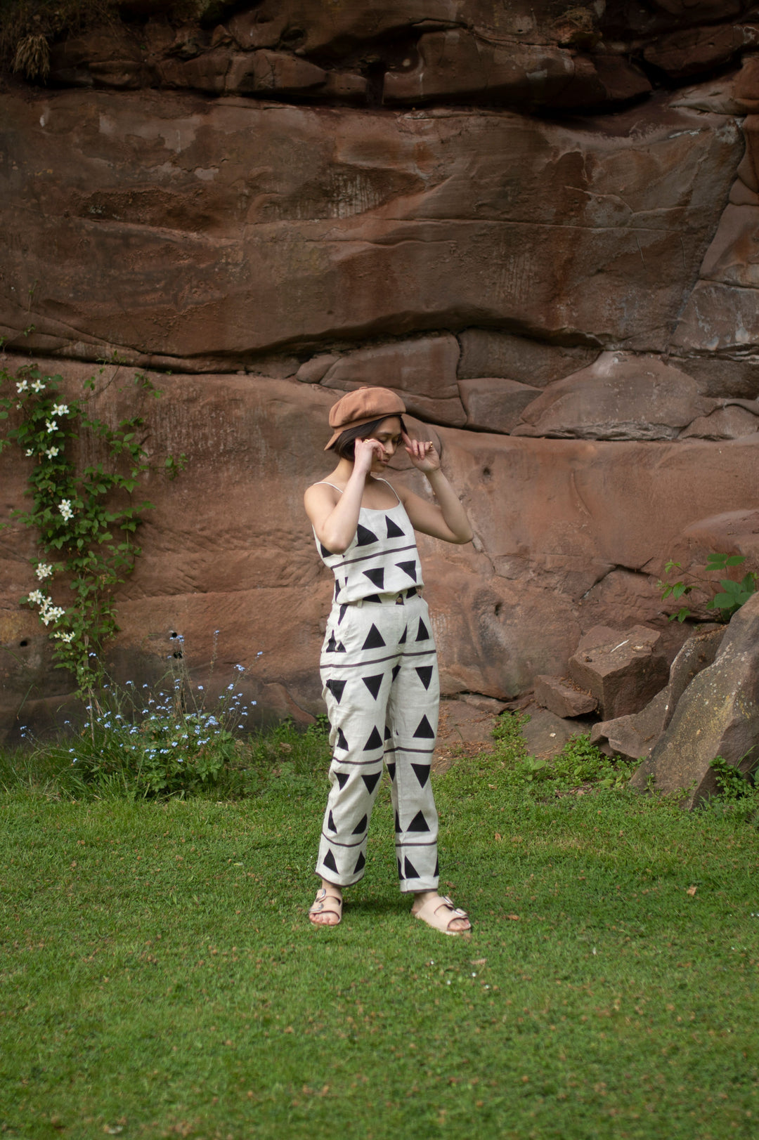 The Terra Tribe Dona Strap Top | Triangle Print | Black