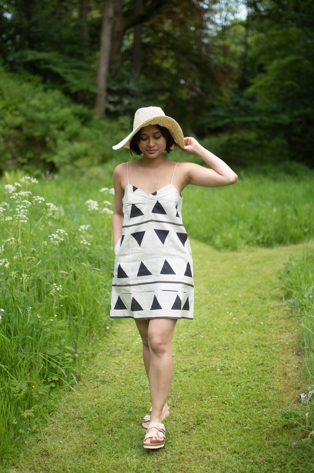 The Terra Tribe California Slip Dress | Triangle Print | Black