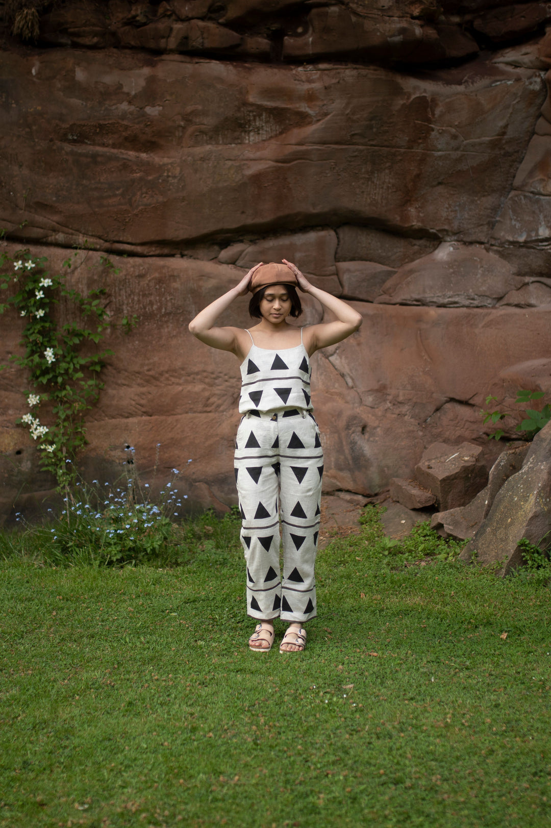 The Terra Tribe Dona Strap Top | Triangle Print | Black