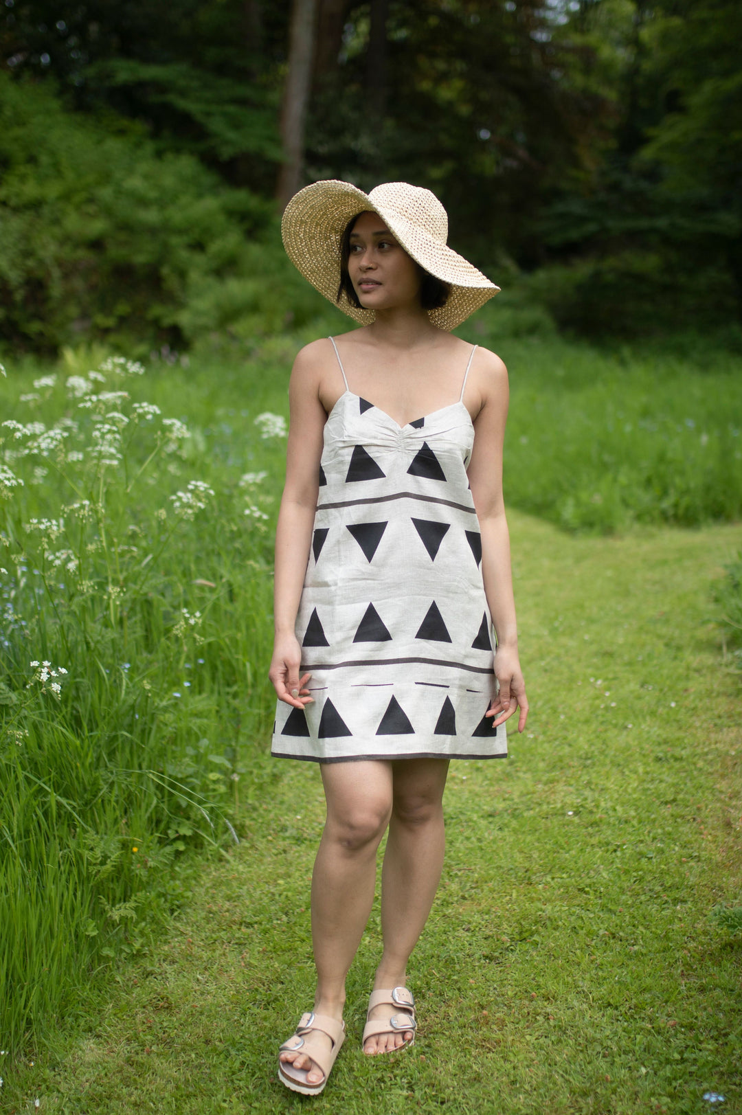 The Terra Tribe California Slip Dress | Triangle Print | Black