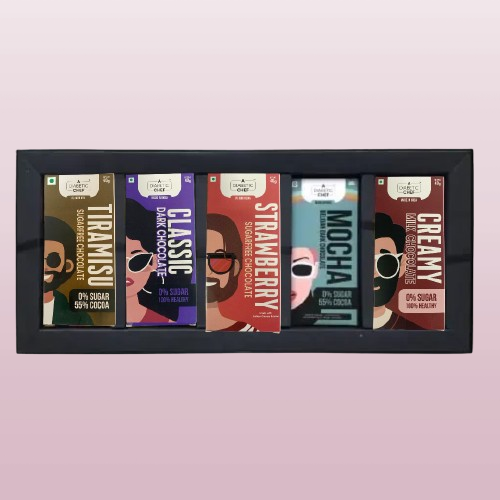 A Diabetic Chef Festive Gifting Box of 5 | Assorted Sugarfree Dark Chocolates | Diabetic Friendly | Vegan - Pack of 5