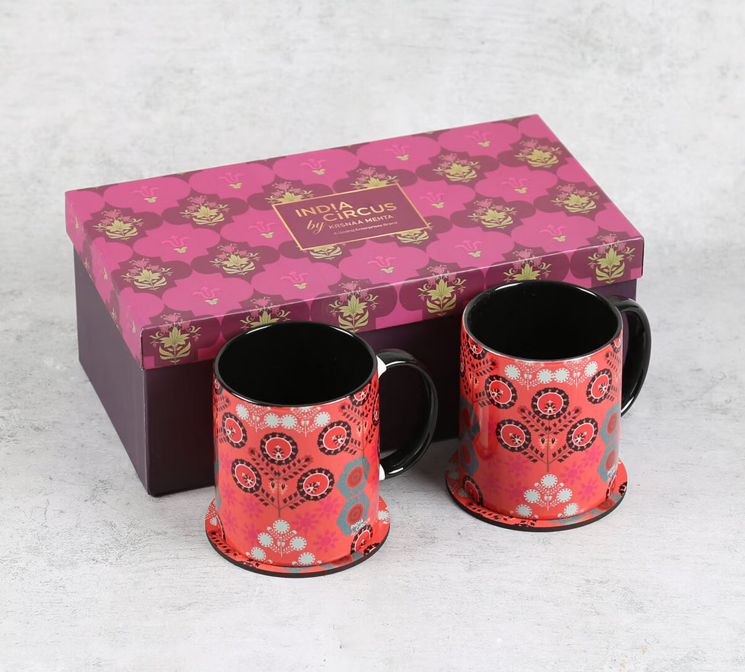 Raceme Rosettes Ceramic Mugs & Coasters Combo Set of 2