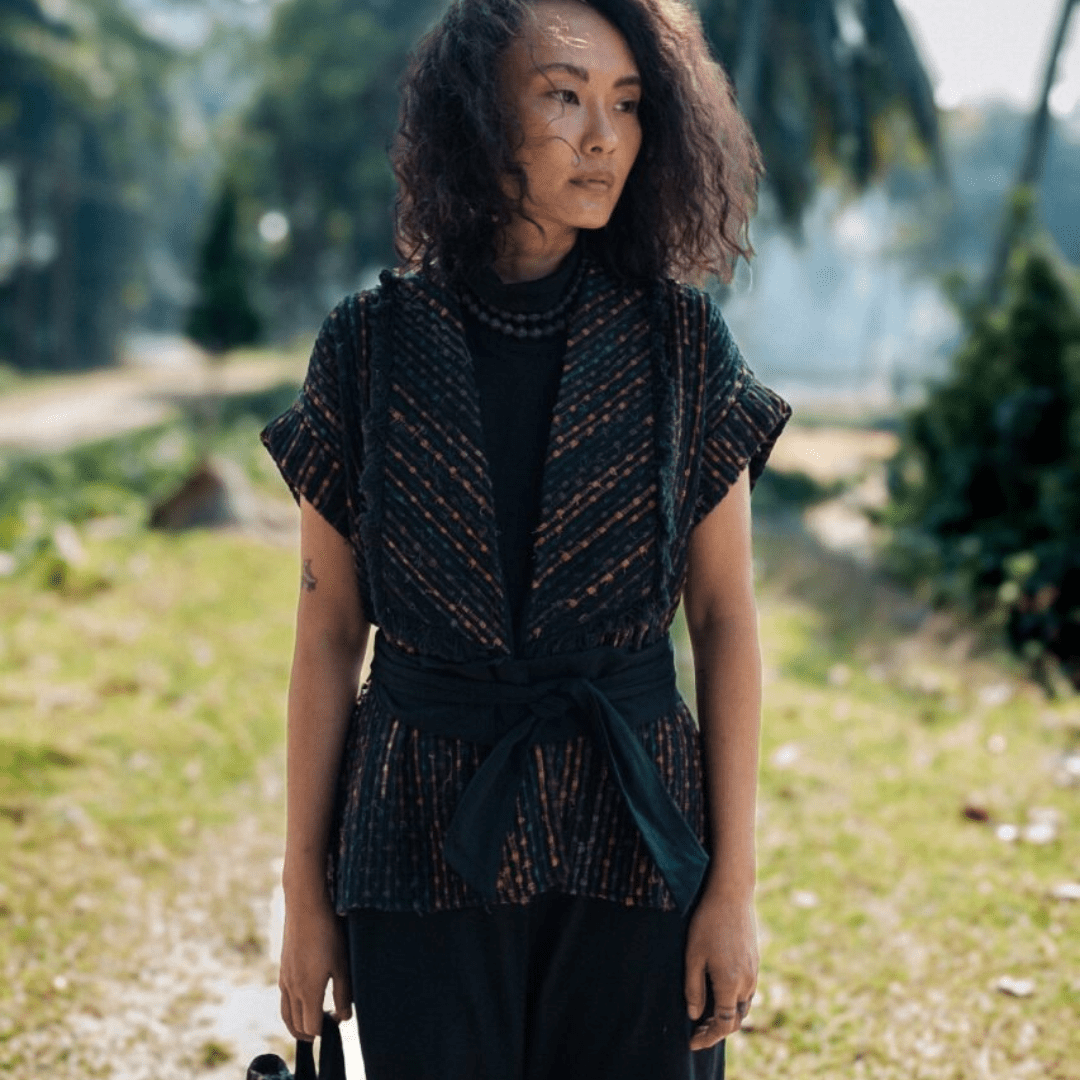 Upcycled Handwoven Berlin shawl collar top - Suspire