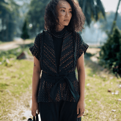 Upcycled Handwoven Berlin shawl collar top