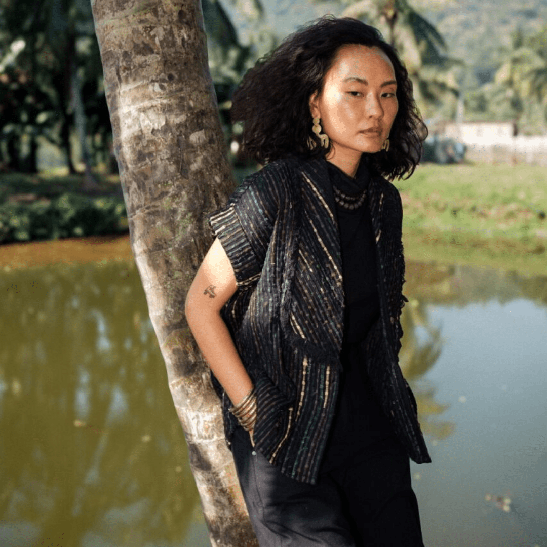 Upcycled Handwoven Berlin shawl collar top - Suspire