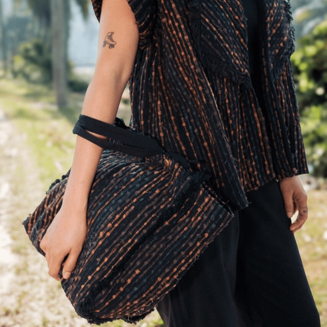 Upcycled Handwoven Berlin shawl collar top - Suspire