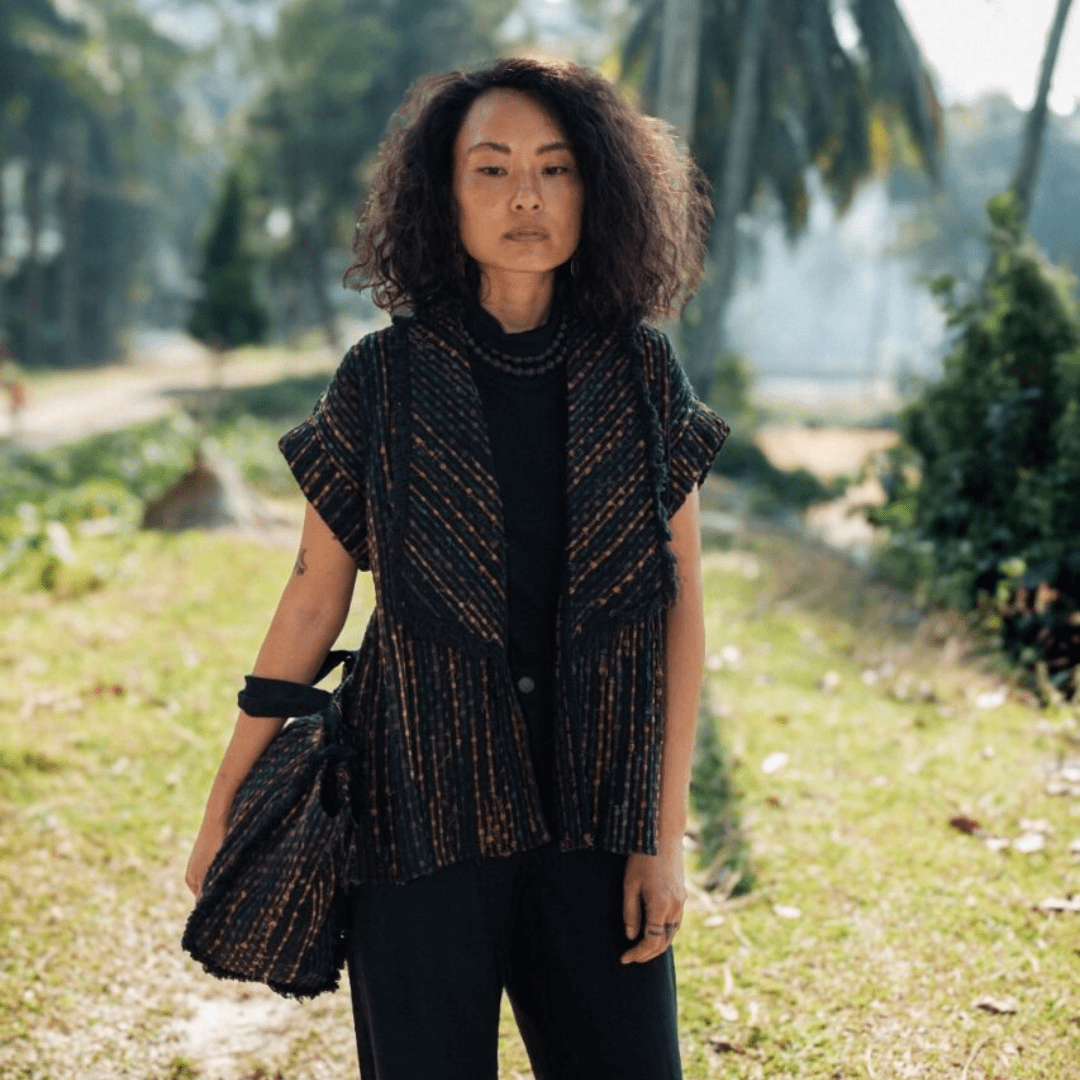 Upcycled Handwoven Berlin shawl collar top - Suspire