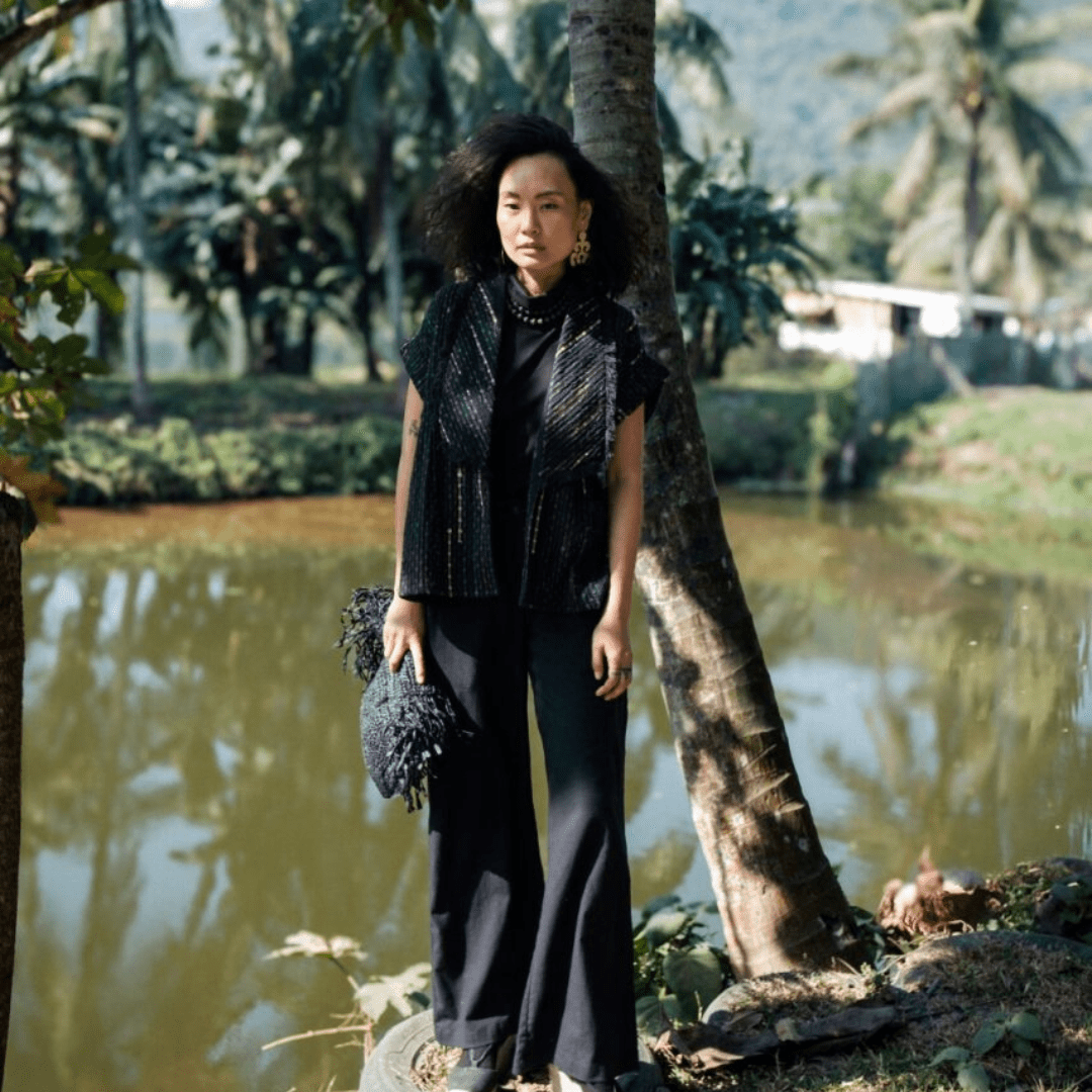 Upcycled Handwoven Berlin shawl collar top - Suspire