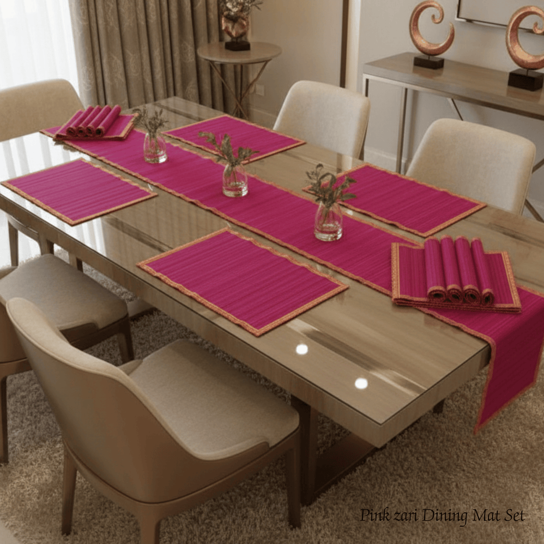 Zari Series | Bamboo Table Runner - Pink with Rose Zari Finish