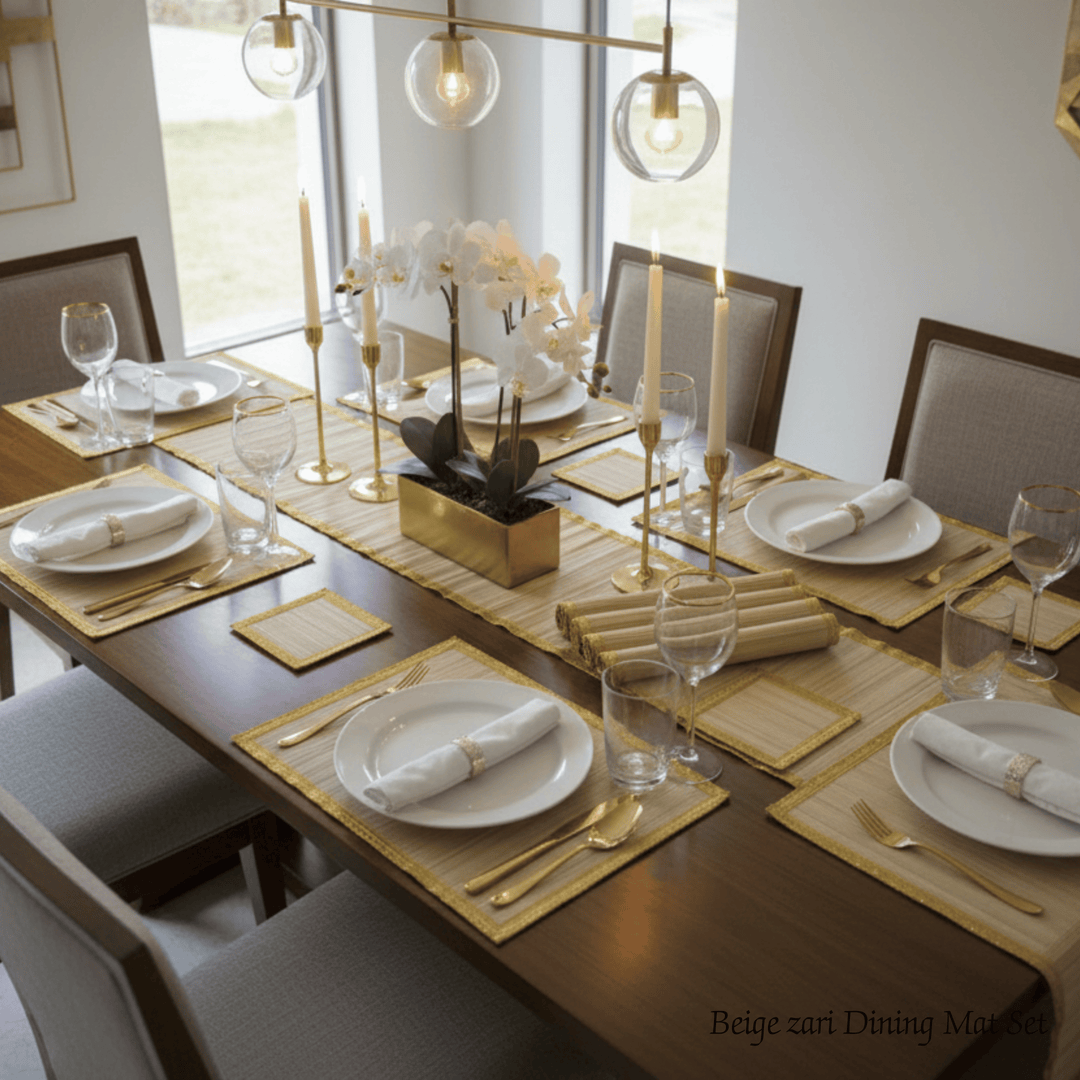 Zari Series | Bamboo Table Runner - Beige Luxe with Sand Gold