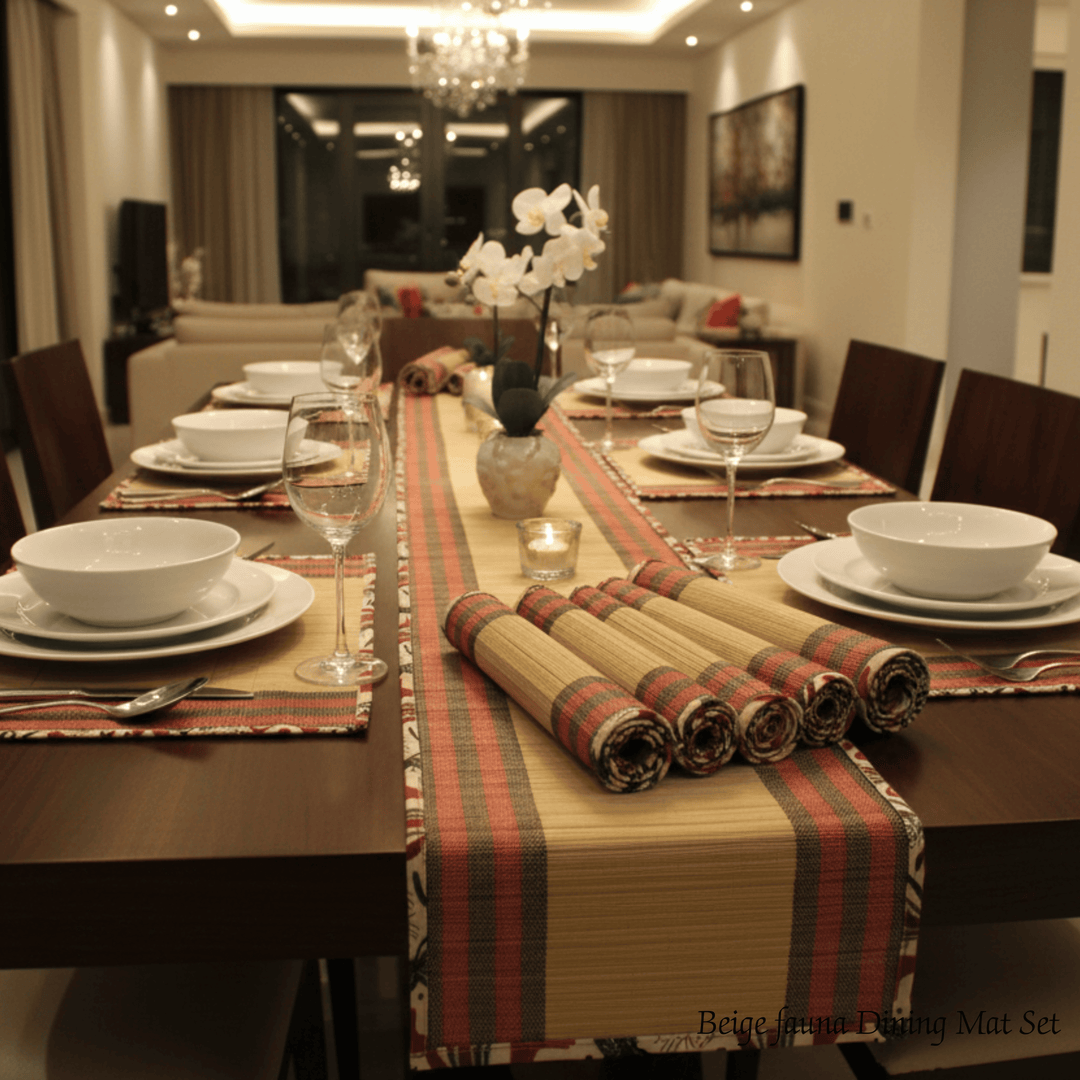 After Wait | Bamboo Table Runner – Elephant Print Canvas Border