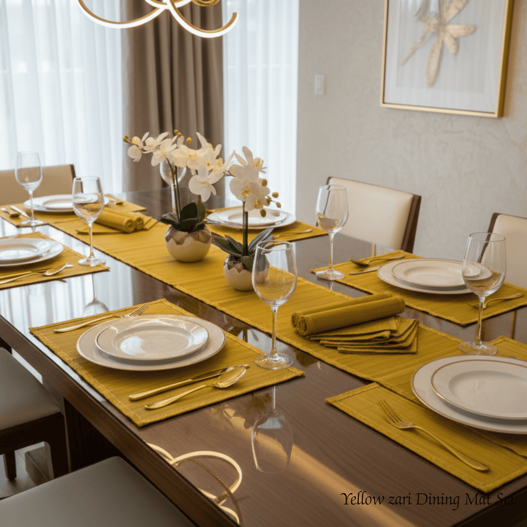 Zari Series | Bamboo Table Runner - Sun Yellow with Canary Zari Weave