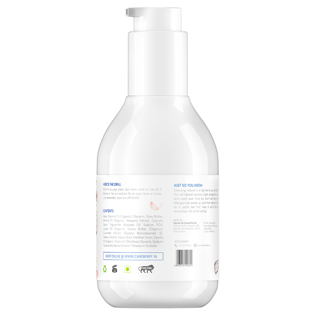 Careberry Vanilla & Extra Virgin Coconut Oil Body Lotion| Ultra Moisture, Fast-Absorbing, Paraben & Silicone Free 200ml